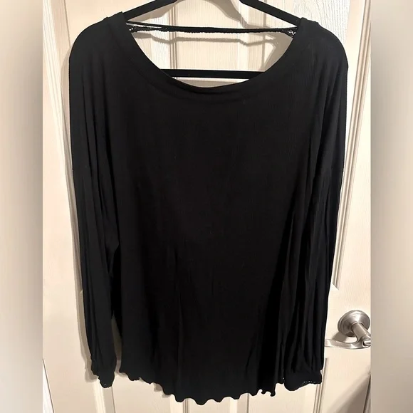 Free People Shimmy Shake Oversized Ribbed Long Sleeve Tunic w V Back, Black, XS - Picture 2 of 11